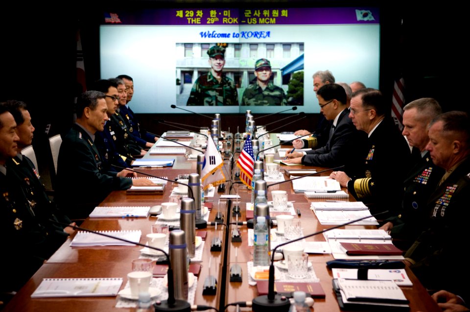 US Navy 071106-N-0696M-169 Chairman of the Joint Chiefs of Staff, Adm. Mike Mullen and Korean Chairman of the Joint Chiefs of Staff, Gen. Kim Kwan-Jin open the 29th Military Committee Meeting