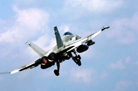 US Navy 071110-N-7883G-107 An F-A-18C Hornet from the Golden Dragons of Strike Fighter Squadron (VFA) 192, launches from the deck of USS Kitty Hawk (CV 63)