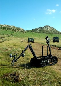 US Navy 071114-N-0577G-007 During a route clearance exercise, technicians from Explosive Ordnance Disposal Mobile Unit (EODMU) 8 operate the MK II Talon robot to investigate an improvised explosive device (IED)