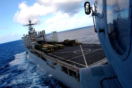 US Navy 071111-N-6597H-178 An MH-60S Seahawk prepares to land aboard dock landing ship USS Germantown (LSD 42) while underway in the Pacific Ocean