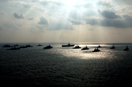 US Navy 071116-N-6106R-097 Nineteen American and Japan Maritime Self-Defense Forces (JMSDF) ships transit together at the end of ANNUALEX 19G, the maritime component of the U.S.-Japan exercise Keen Sword '08 for a group photo