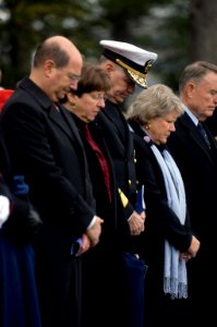 US Navy 071110-N-8273J-129 Secretary of the Navy (SECNAV), the Honorable Dr. Donald C. Winter and Chief of Naval Operations (CNO) Adm. Gary Roughead bow their heads during the eulogy at the wreath laying ceremony