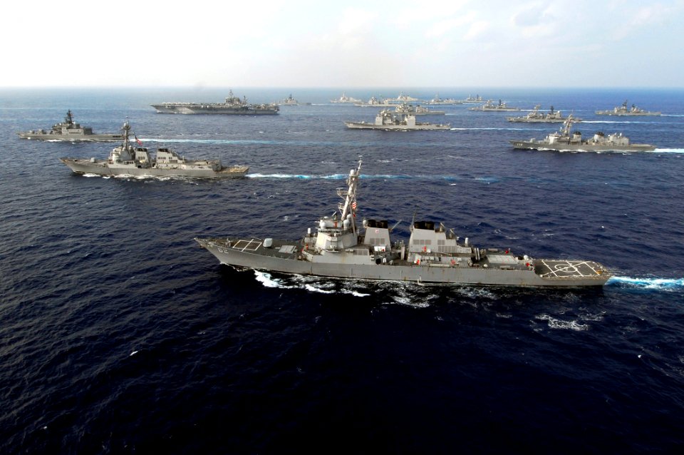 US Navy 071116-N-6106R-369 American and Japan Maritime Self-Defense Forces (JMSDF) ships transit in formation at the end of ANNUALEX 19G, the maritime component of the U.S.-Japan exercise Keen Sword 08
