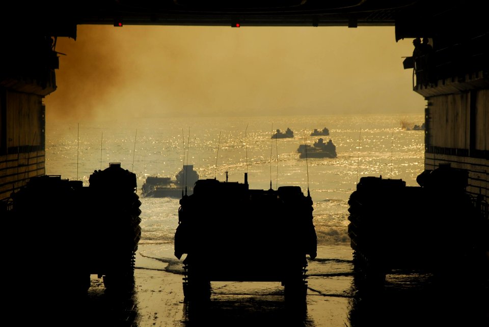 US Navy 071114-N-6936D-048 Marines depart the amphibious transport dock ship USS Juneau (LPD 10) in amphibious assault vehicles during a joint training exercise with the Republic of Korea
