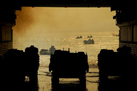 US Navy 071114-N-6936D-048 Marines depart the amphibious transport dock ship USS Juneau (LPD 10) in amphibious assault vehicles during a joint training exercise with the Republic of Korea
