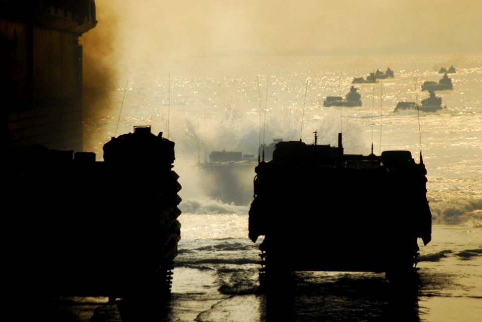 US Navy 071114-N-6936D-054 Marines depart the amphibious transport dock ship USS Juneau (LPD 10) in amphibious assault vehicles during a joint training exercise with the Republic of Korea
