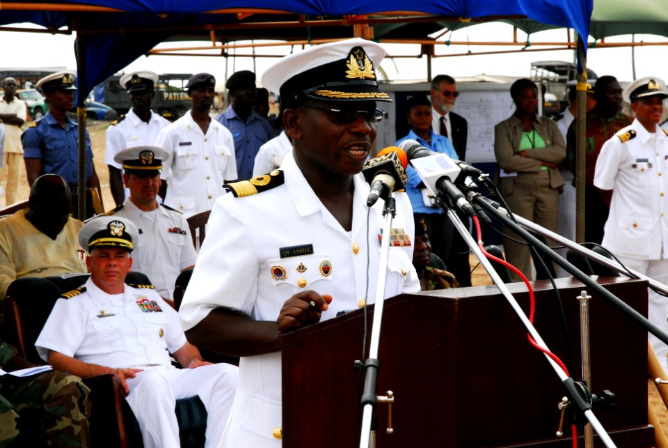 US Navy 071120-N-8933S-096 Ghanaian navy Rear Adm. Matthew Quashie, commodore, Eastern Ghana Naval Command, speaks at the Africa Partnership Station (APS)
