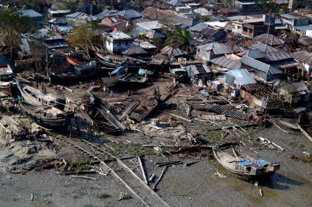 US Navy 071127-N-7955L-040 Aerial view of the destruction left behind by Tropical Cyclone Sidr. Amphibious assault ship USS Kearsarge (LHD 3) and the embarked 22nd Marine Expeditionary Unit