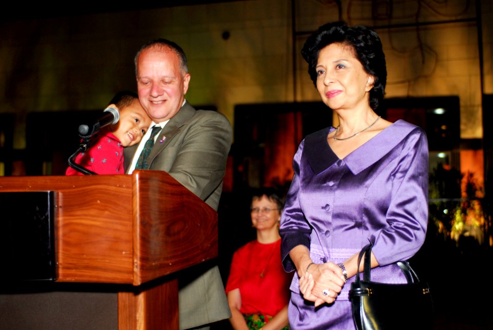 US Navy 071127-N-4010S-076 The U.S. Ambassador to the Kingdom of Cambodia Joseph A. Mussomeli, and Her Majesty Princess Marie Ranariddh welcome Sailors and Marines