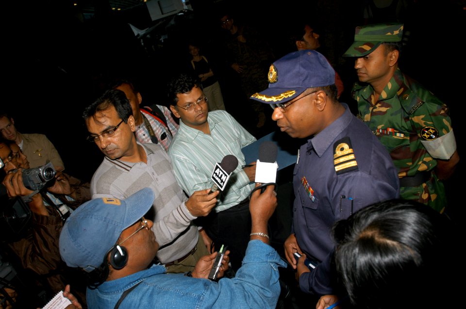 US Navy 071129-N-5642P-089 A commander in the Bangladesh Army gives an interview to international media on the unique capabilities that Kearsarge brings to the Bangladesh Humanitarian Assistance-Disaster Relief mission