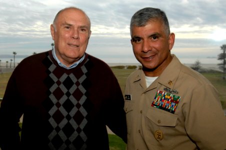 US Navy 071129-N-9818V-167 Master Chief Petty Officer of the Navy (MCPON) Joe R. Campa Jr. talks with retired Master Chief Petty Officer of the Navy Thomas Crow at Naval Air Station North Island after the Commander Naval Air Fo photo