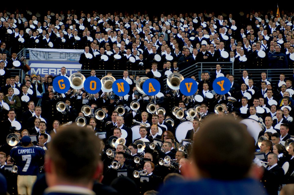 US Navy 071201-N-8273J-215 U.S. Naval Academy Midshipmen sing their alma mater after a 38-3 victory over the Black Knights of the Army at the conclusion of the 108th Army-Navy game held at the M^T Bank Stadium in Baltimore