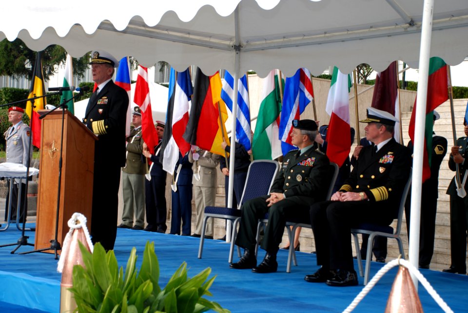 US Navy 071130-N-6544L-001 Adm. Harry Ulrich III reads his orders transferring his title as commander of U.S. Naval Forces Europe and Allied Joint Force Command Naples to Adm. Mark Fitzgerald during a ceremony at the Joint Forc