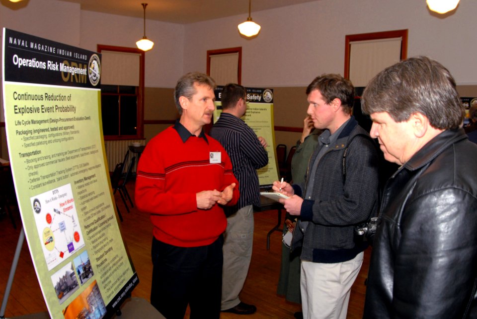 US Navy 071204-N-7656R-002 Naval Magazine (NAVMAG) Indian Island ordinance program director, Wayne Nagy speaks with Port Townsend locals about operations on NAVMAG Indian Island during a presentation at Port Townsend's Fort War