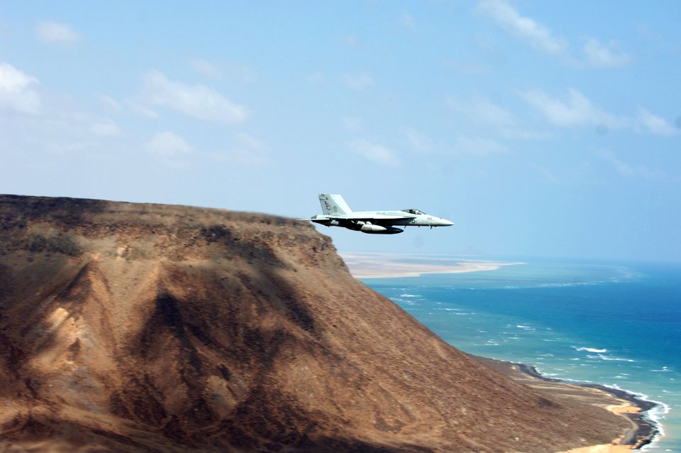 US Navy 071204-N-3931M-145 A U.S. Navy F-A-18E Super Hornet from the Red Rippers of Strike Fighter Squadron (VFA) 11 conducts bombing exercises at the Gordia bombing range off the coast of Djibouti