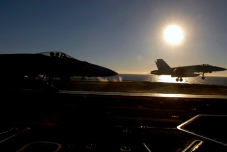 US Navy 071210-N-2959L-098 An F-A-18E Super Hornet assigned to the Eagles of Strike Fighter Squadron (VFA) 115 launches from the flight deck