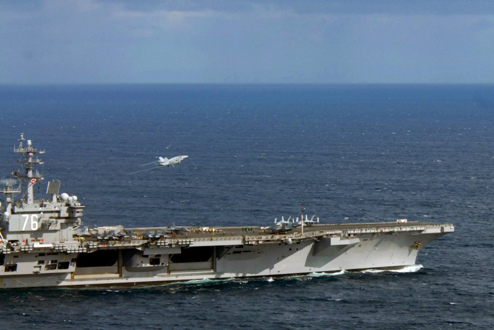 US Navy 071209-N-3659B-441 An F-A-18C Hornet is waved off during flight operations aboard the Nimitz-class nuclear-powered aircraft carrier USS Ronald Reagan (CVN 76)