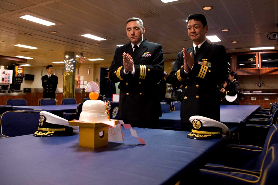 USS Bonhomme Richard (LHD 6) Holiday Gift Exchange with Kurama Executive Officer 161221-N-XT039-216