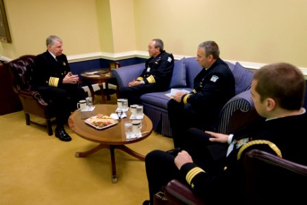 US Navy 071204-N-8273J-020 Chief of Naval Operations Adm. Gary Roughead meets with Israel Navy Commander in Chief, Vice Adm. Eli Marum, during an office call held today at the Pentagon