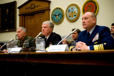 US Navy 071213-N-8273J-071 From left, Commandant of the Marine Corps Gen. James T. Conway, Chief of Naval Operations (CNO) Adm. Gary Roughead and Commandant of the Coast Guard Adm. Thad W. Allen appear before the House Armed Se