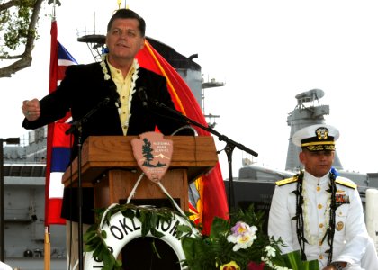 US Navy 071207-N-4965F-028 he Honorable Tom Cole, Representative of Oklahoma, delivers his remarks during a joint Oklahoma Memorial Committee-National Park Service dedication ceremony for battleship USS Oklahoma (BB 37) Memoria
