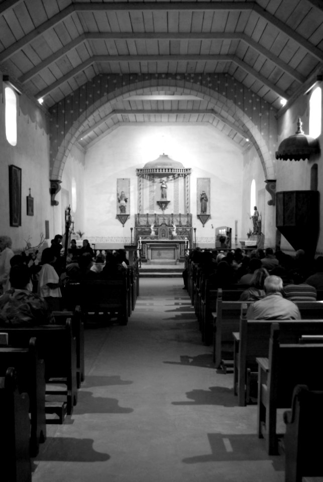US Navy 071216-N-9623R-001 Members of Naval Mobile Construction Battalion (NMCB) 17 share in a Catholic mass at Mission San Antonio De Padua