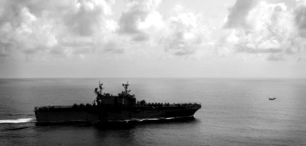 US Navy 071222-N-6597H-289 An AV-8B Harrier II launches from the amphibious assault ship USS Tarawa (LHA1) as the ship transits the Indian Ocean