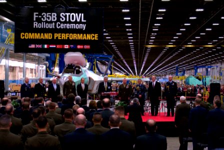 US Navy 071218-0-9999R-001 Lockheed Martin unveils the first STOVL F-35 Lightning II aircraft during a roll-out ceremony at its Fort Worth plant