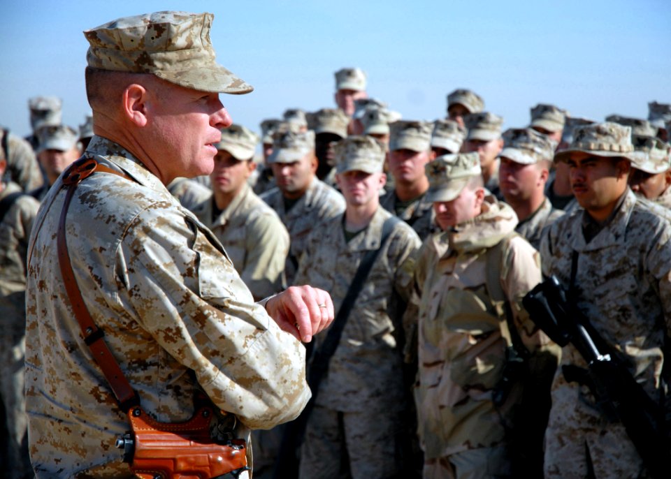 US Navy 080108-N-3857R-005 U.S. Marine Brig. Gen. J. A. Kessler, Commanding General, 2nd Marine Logistics Group (Forward), speaks at a ceremony officially opening a newly renovated runway at Camp Taqaddum