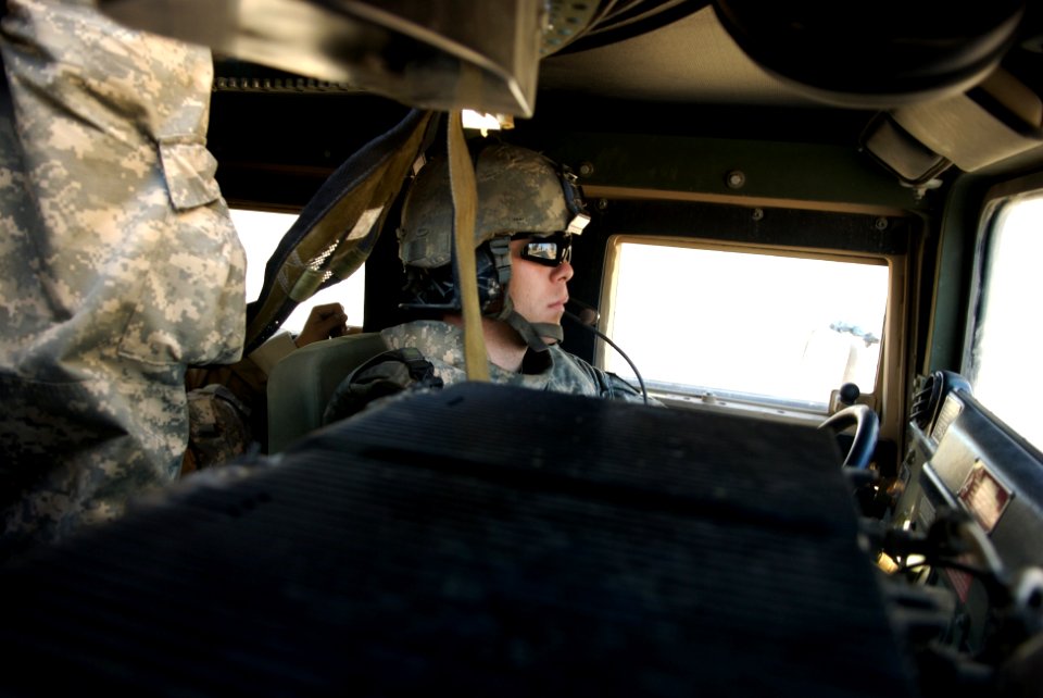 US Navy 080106-N-3385W-001 Personnel Serviceman 2nd Class Cory Ianamoreli, an Individual Augmentee (IA) Sailor attached to Provincial Reconstruction Team Khost, drives a high mobility-purposed wheeled vehicle
