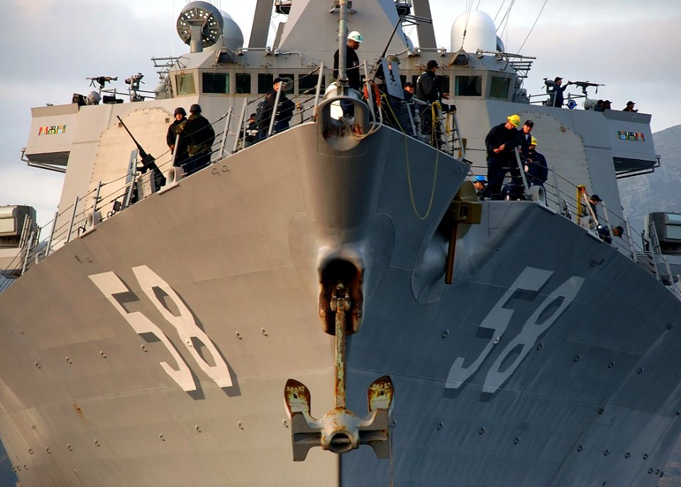US Navy 080109-N-0780F-002 Sailors conduct mooring operations as guided missile destroyer USS Laboon (DDG 58) arrives for a routine port visit to the island of Crete