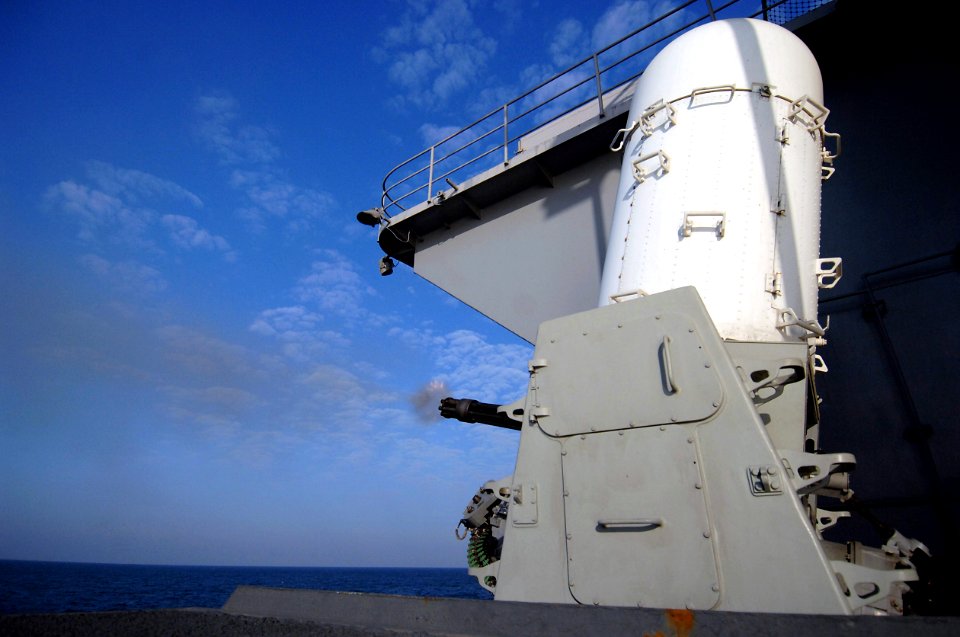 US Navy 080105-N-9639L-149 The close-in weapons system (CIWS) is fired from the fantail of the Nimitz-Class nuclear powered aircraft carrier USS Harry S. Truman (CVN 75) during a routine operational test