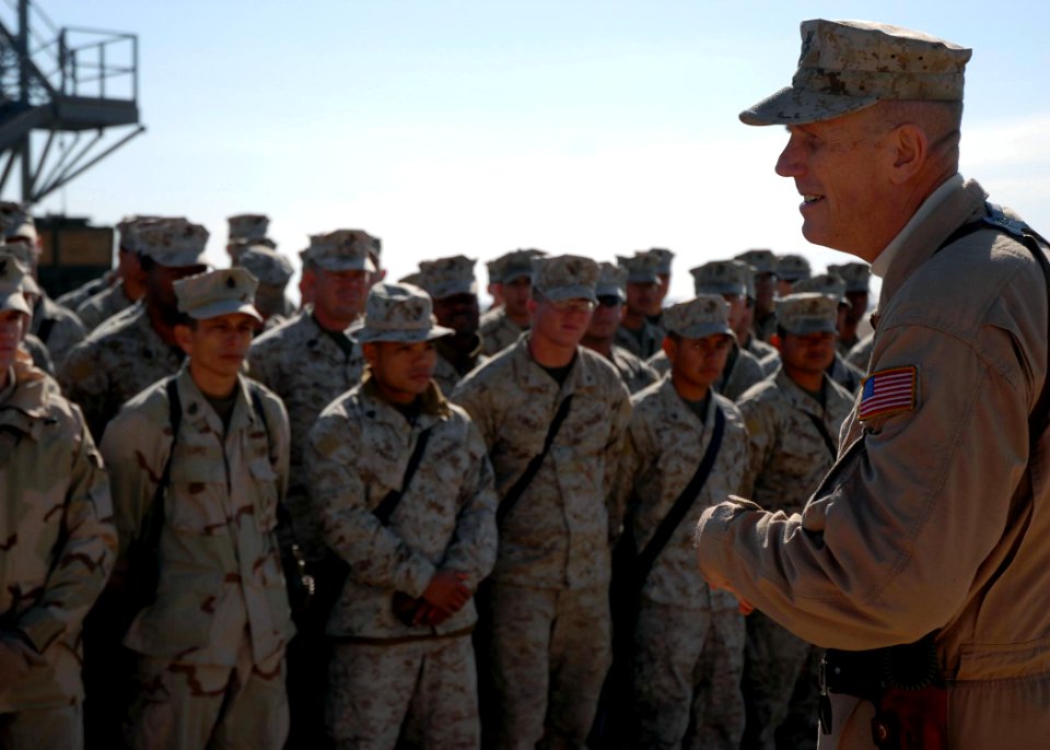 US Navy 080108-N-3857R-003 U.S. Marine Brig. Gen. Timothy C. Hanifen, Commanding General, 2nd Marine Aircraft Wing, speaks at a ceremony officially opening a newly renovated runway at Camp Taqaddum