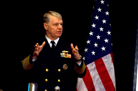 US Navy 080115-N-8273J-082 Chief of Naval Operations (CNO) Adm. Gary Roughead answers questions during the 20th annual Surface Navy Association symposium