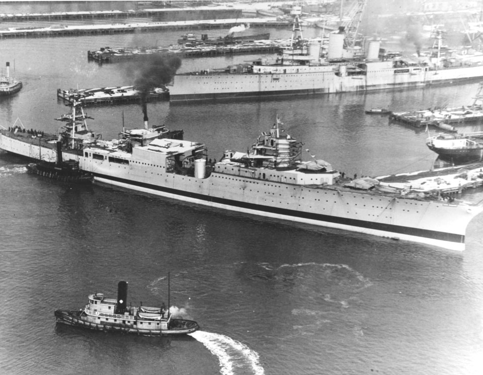 USS Augusta (CA-31) and USS Houston (CA-30) at Neport News Shipbuilding on 1 February 1930