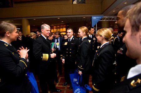 US Navy 080115-N-8273J-090 Chief of Naval Operations (CNO) Adm. Gary Roughead talks with midshipmen during the 20th annual Surface Navy Association symposium