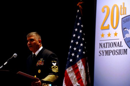 US Navy 080115-N-9818V-170 Master Chief Petty Officer of the Navy (MCPON) Joe R. Campa Jr. speaks to attendees of the annual Surface Navy Association National Symposium held at the Hyatt Regency in Crystal City, Va