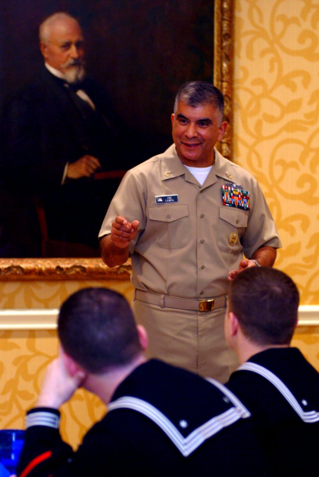 US Navy 080118-N-9818V-052 Master Chief Petty Officer of the Navy (MCPON) Joe R. Campa Jr. speaks to the winners of the 2007 Navy Recruiting Command Summer Heroes Award Campaign during a ceremony at the Ritz Carlton hotel in Cr