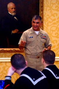 US Navy 080118-N-9818V-052 Master Chief Petty Officer of the Navy (MCPON) Joe R. Campa Jr. speaks to the winners of the 2007 Navy Recruiting Command Summer Heroes Award Campaign during a ceremony at the Ritz Carlton hotel in Cr