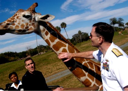 US Navy 080120-N-5208T-001 Rear Adm. John W. Bayless, commander of Navy Region Midwest, and the senior officer for Tampa Navy Week, tours the Safari Adventure attraction at Busch Gardens during Tampa Navy Week