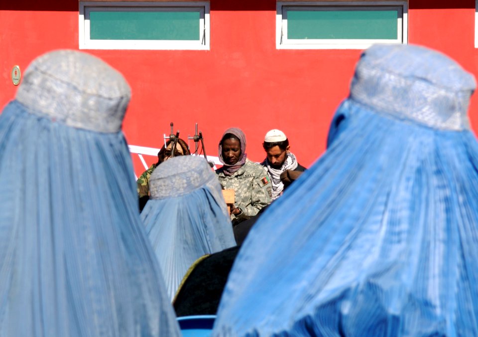 US Navy 080123-N-3385W-028 Cmdr. Adrienne Simmons, medical provider for Provincial Reconstruction Team Khost and only woman on the team, speaks at the groundbreaking ceremony for a women's mosque and park in downtown Khost City