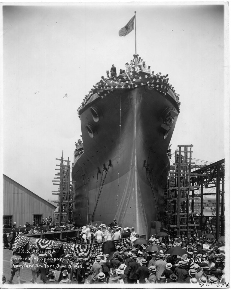 USS Arizona launch arrival of sponsor NARA 19-LC-19A-5