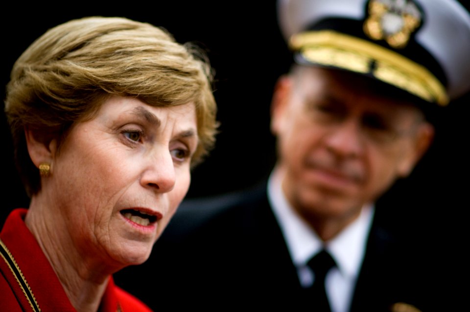 US Navy 080126-N-0696M-213 Mrs. Deborah Mullen, ships sponsor for the precommissioning unit Dewey (DDG 105)