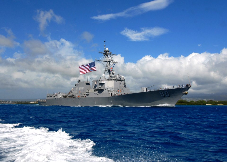 US Navy 080130-N-9758L-225 The Arleigh Burke-class guided-missile destroyer USS Chafee (DDG 90) departs Naval Station Pearl Harbor to join the USS Nimitz (CVN 68) Carrier Strike Group for operations in the western Pacific