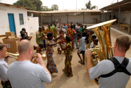 US Navy 080130-N-0193M-206 The Commander, Naval Forces Europe Brass Quartet performs at the Centre d' Accueil Orphanage during a visit by Africa Partnership Station (APS) Sailors