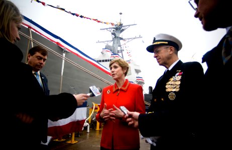US Navy 080126-N-0696M-216 Mrs. Deborah Mullen, ships sponsor for the precommissioning unit Dewey (DDG 105)
