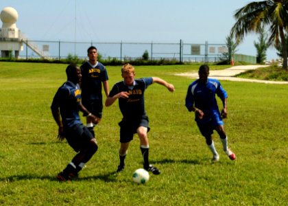 USS Anzio sailors play soccer 120919-N-NL541-112