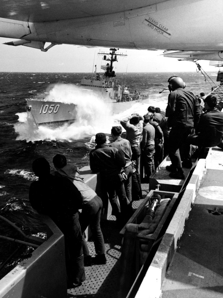 USS Albert David (DE-1050) in heavy seas on 7 April 1975