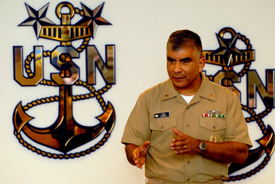 US Navy 080214-N-9818V-059 Master Chief Petty Officer of the Navy (MCPON) Joe R. Campa Jr. addresses the class of the Senior Enlisted Academy (SEA)