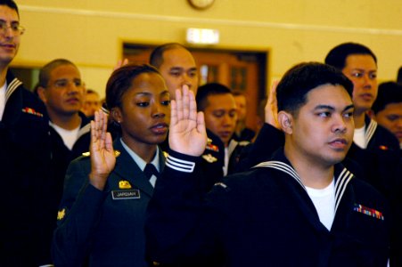 US Navy 080215-N-5387K-003 More than 60 Yokosuka service members are sworn in as citizens of the United States during a naturalization ceremony held on board Command Fleet Activities Yokosuka